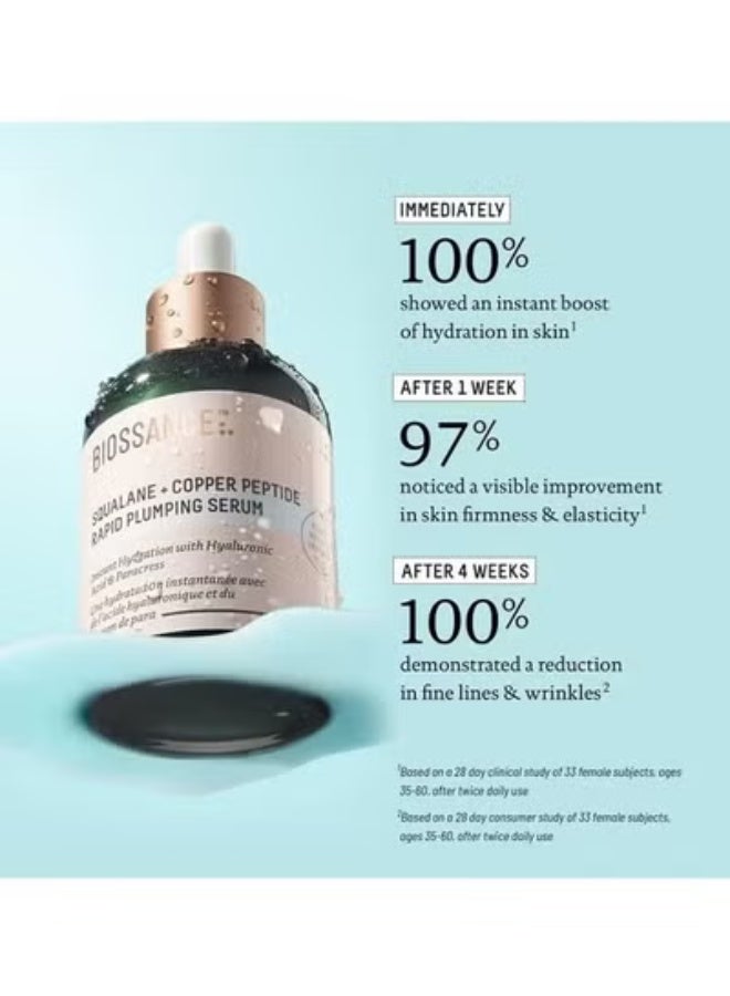 BIOSSANCE Squalane + Copper Peptide Rapid Plumping Serum. Powerfully Hydrating Face Serum that Instantly Plumps and Firms with Collagen Boosting Copper Peptides (1.69 fl oz) - Image 2
